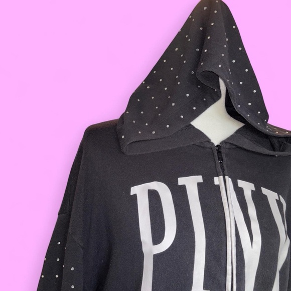 Victoria's Secret PINK Black Bling Rhinestone Zip up Hoodie ~ Size M - Picture 6 of 9